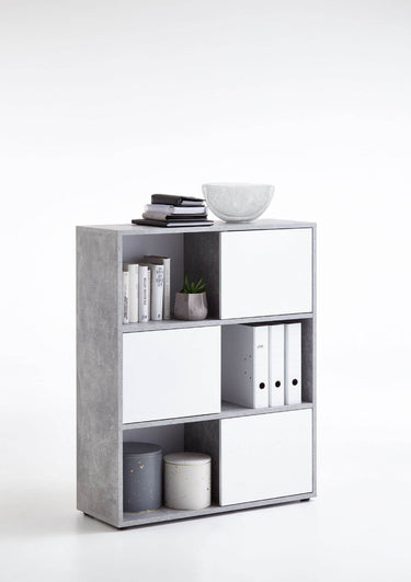 Luiz Concrete Grey and White Short Bookcase - Versatile Storage Solution for Modern Homes - UK Luxury Furniture